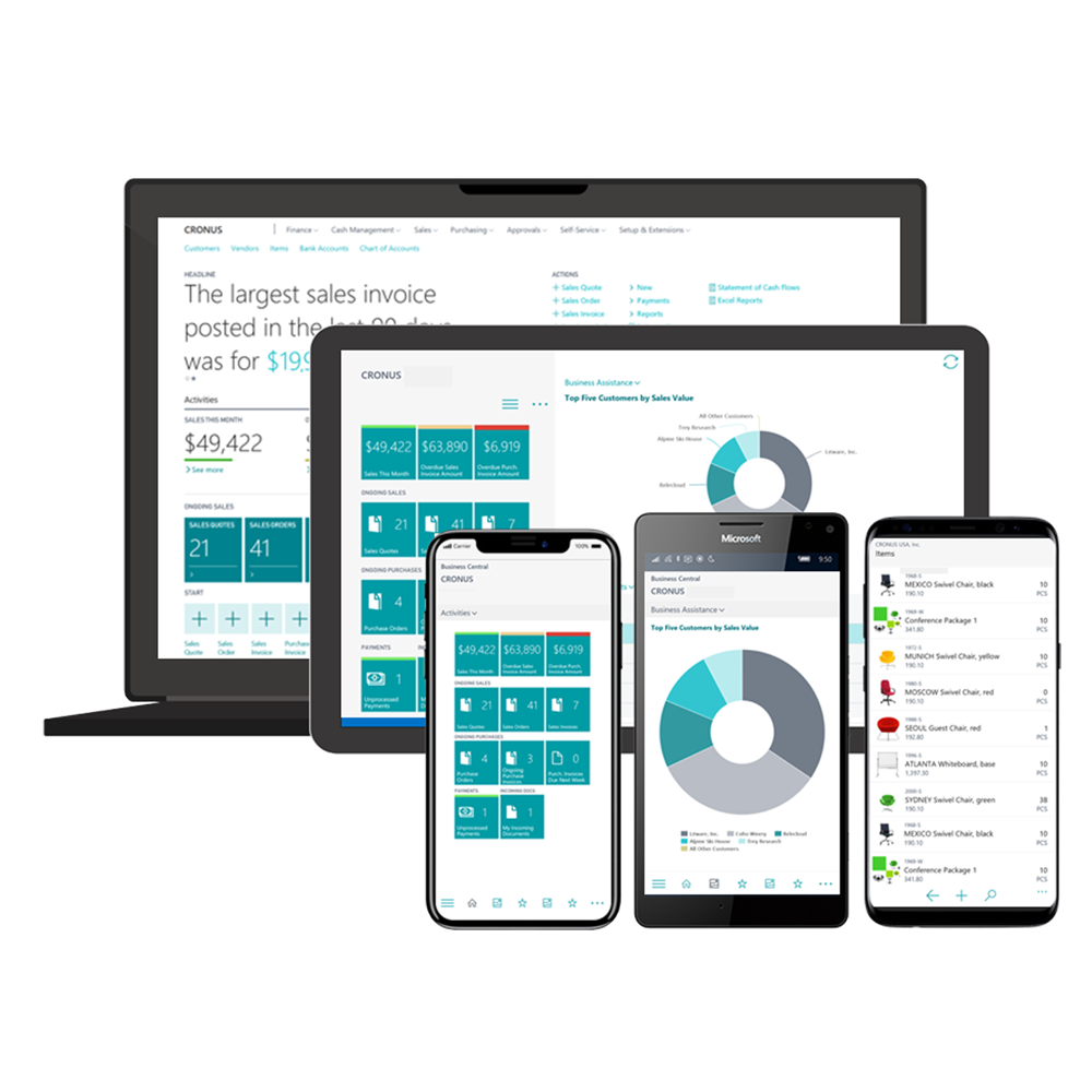 Microsoft Dynamics 365 Business Central – vállalatirányítási rendszer több eszközön (PC, tablet, mobil)